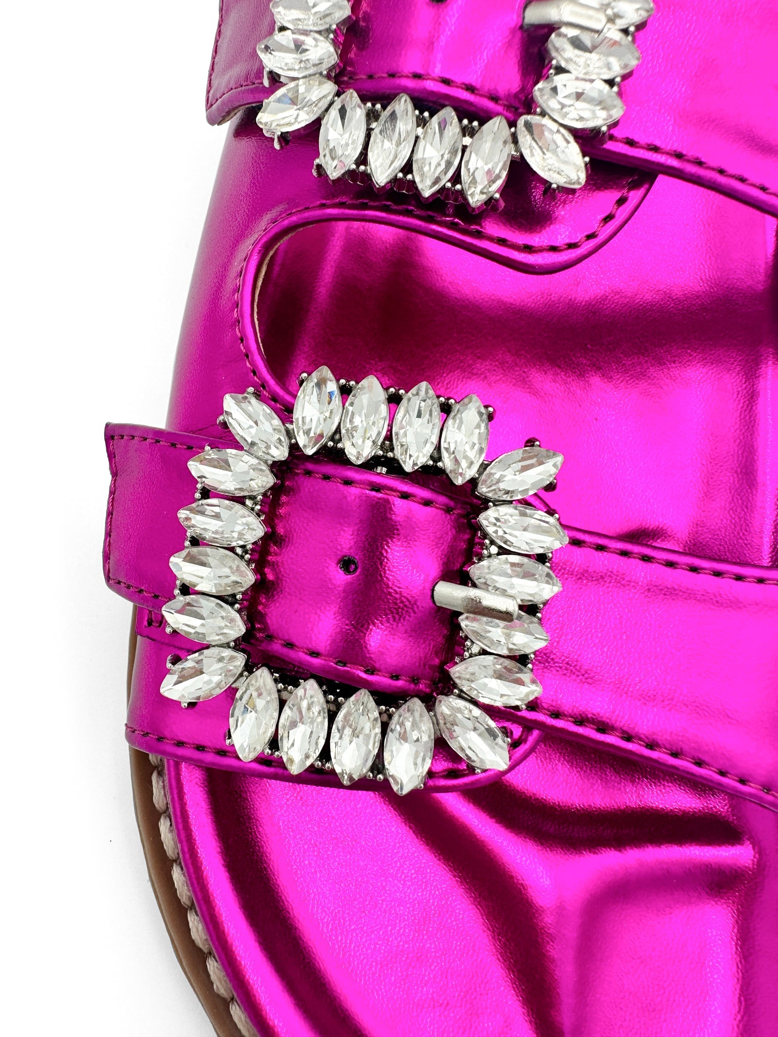 Stellar Rhinestone Buckle Slides in Fuschia 130 Sandals Naughty Monkey- Tilden Co.