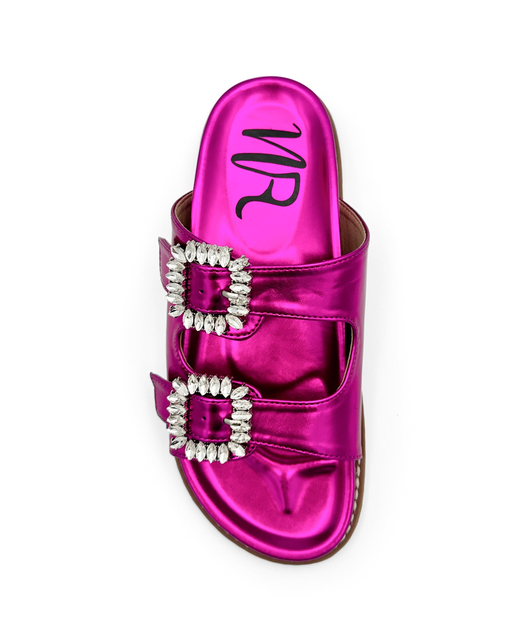 Stellar Rhinestone Buckle Slides in Fuschia 130 Sandals Naughty Monkey- Tilden Co.