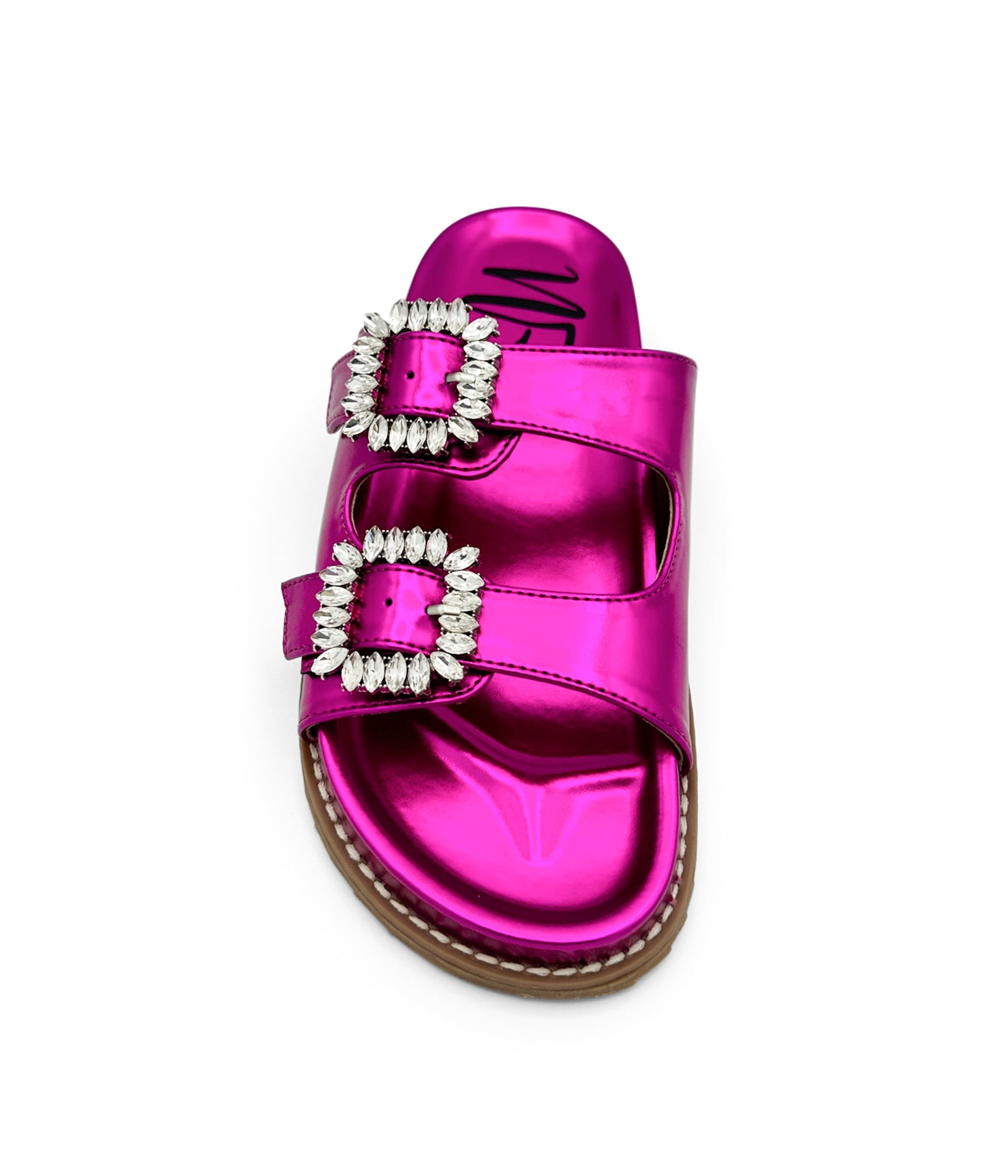 Stellar Rhinestone Buckle Slides in Fuschia 130 Sandals Naughty Monkey- Tilden Co.