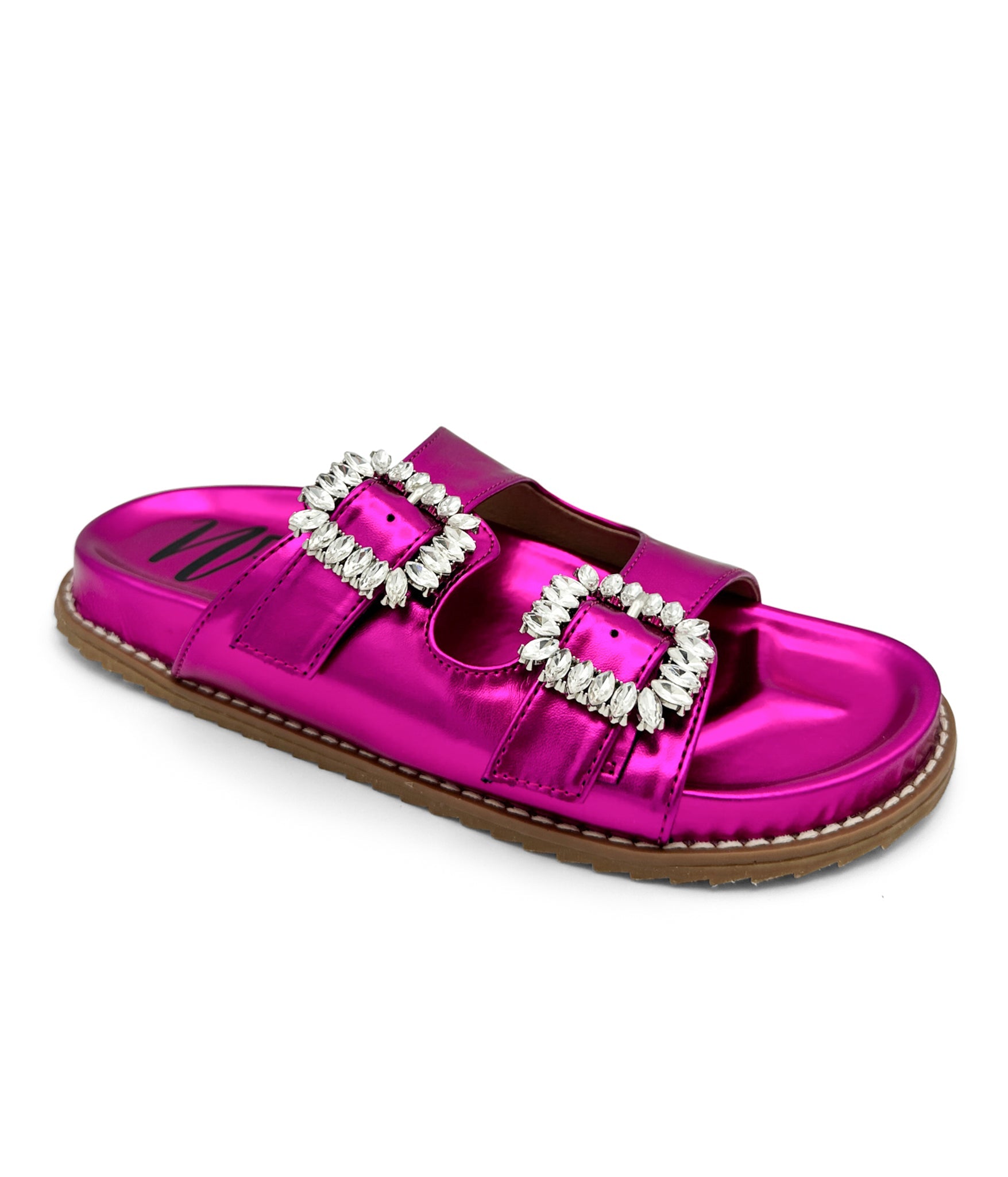 Stellar Rhinestone Buckle Slides in Fuschia 130 Sandals Naughty Monkey- Tilden Co.