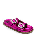Stellar Rhinestone Buckle Slides in Fuschia 130 Sandals Naughty Monkey- Tilden Co.