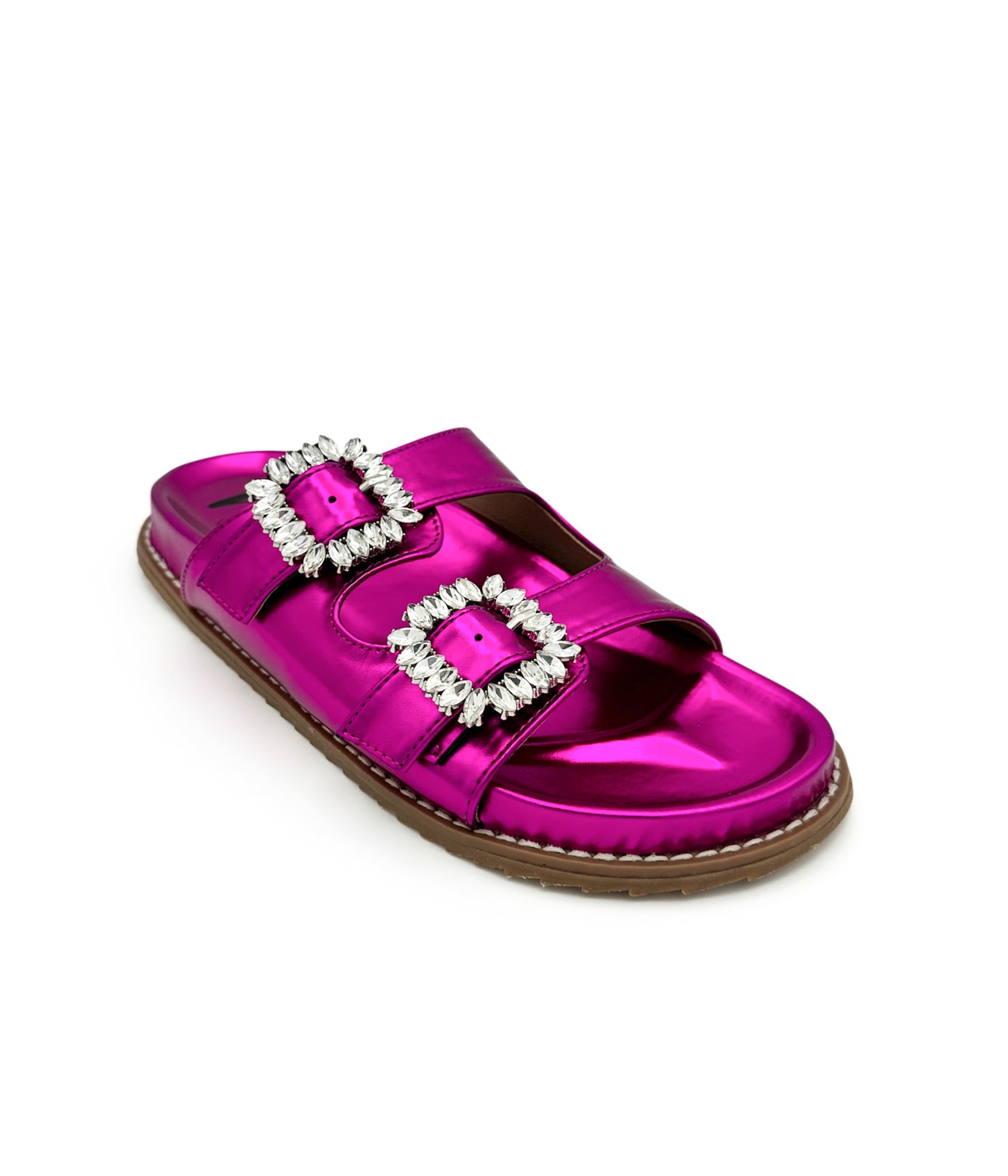 Stellar Rhinestone Buckle Slides in Fuschia 130 Sandals Naughty Monkey- Tilden Co.