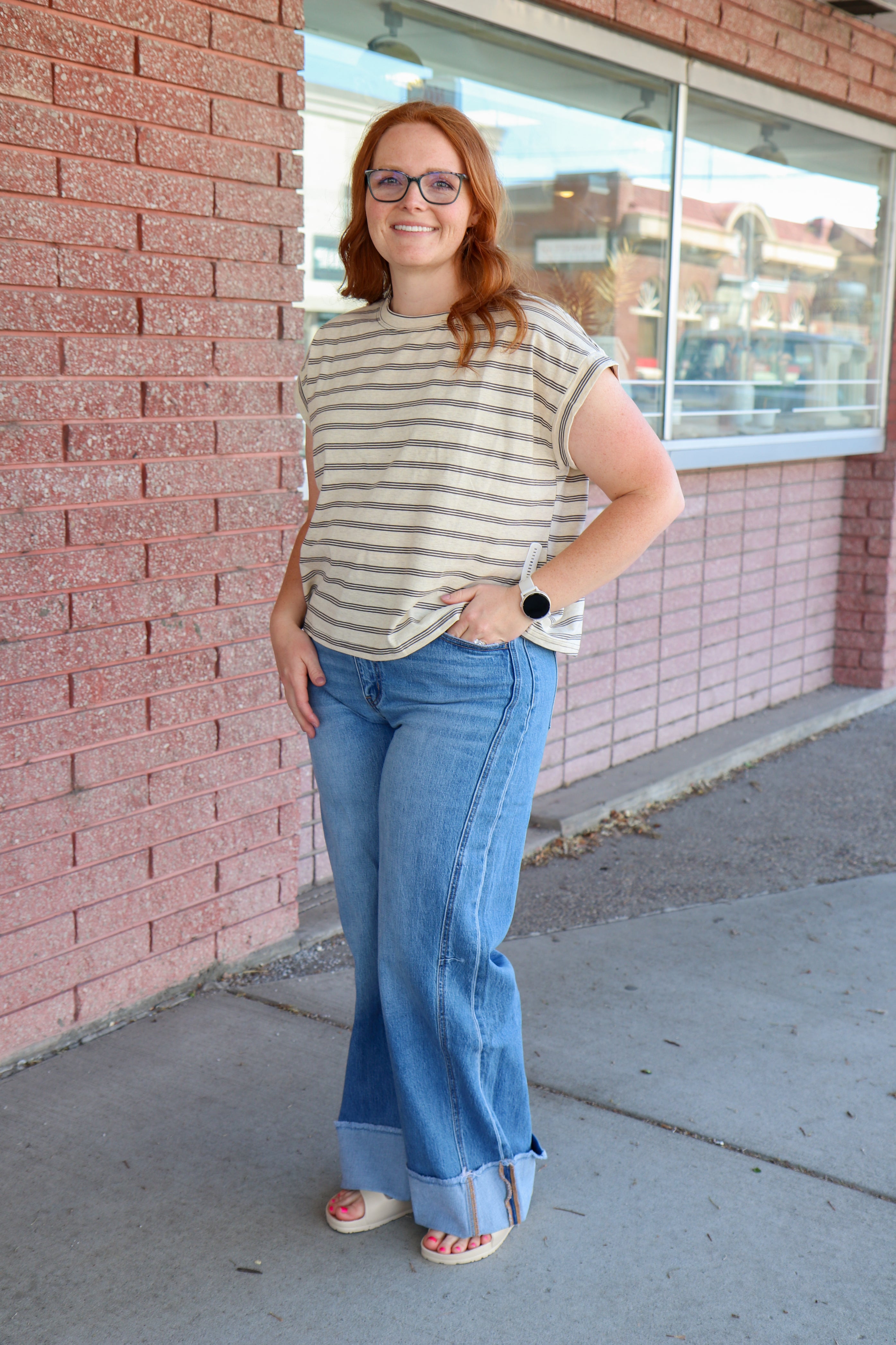 Oat & Brown Stripe Top Tees Sewn and Seen- Tilden Co.