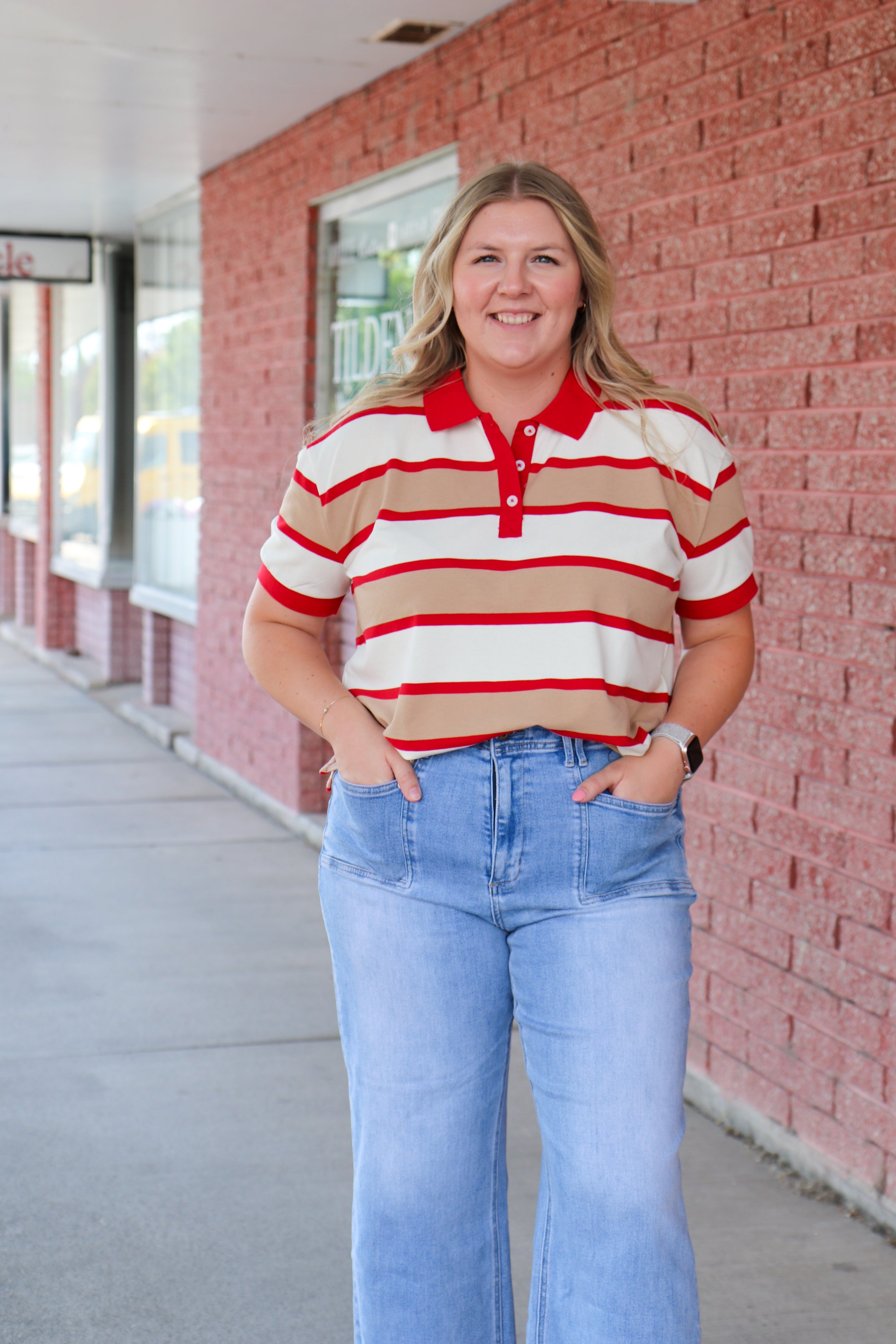 Pep Club Striped Short Sleeve Polo Top Collared Shirt Downeast- Tilden Co.