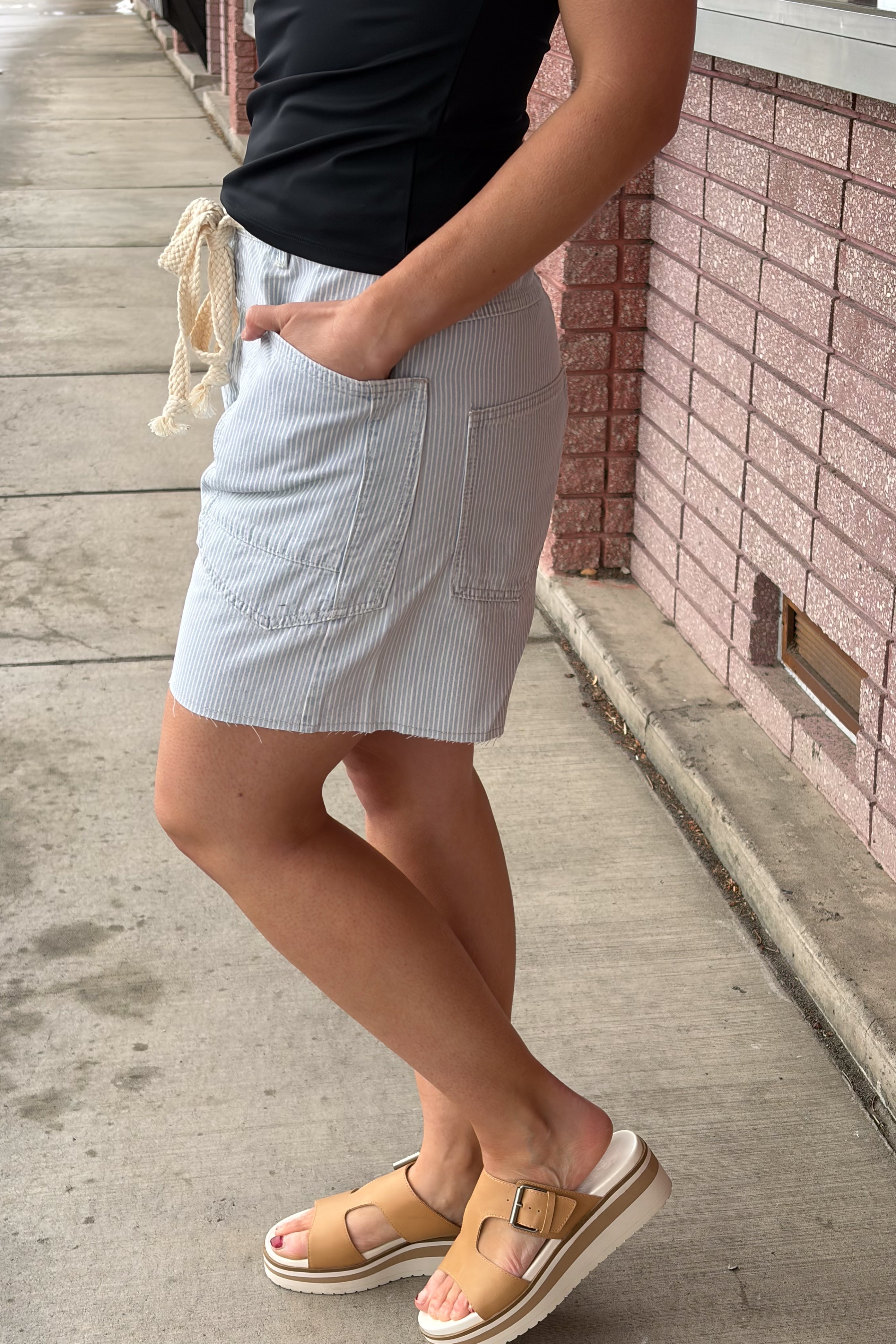 Corded Vintage Stripe Denim Shorts Bermuda Shorts Aaron & Amber- Tilden Co.