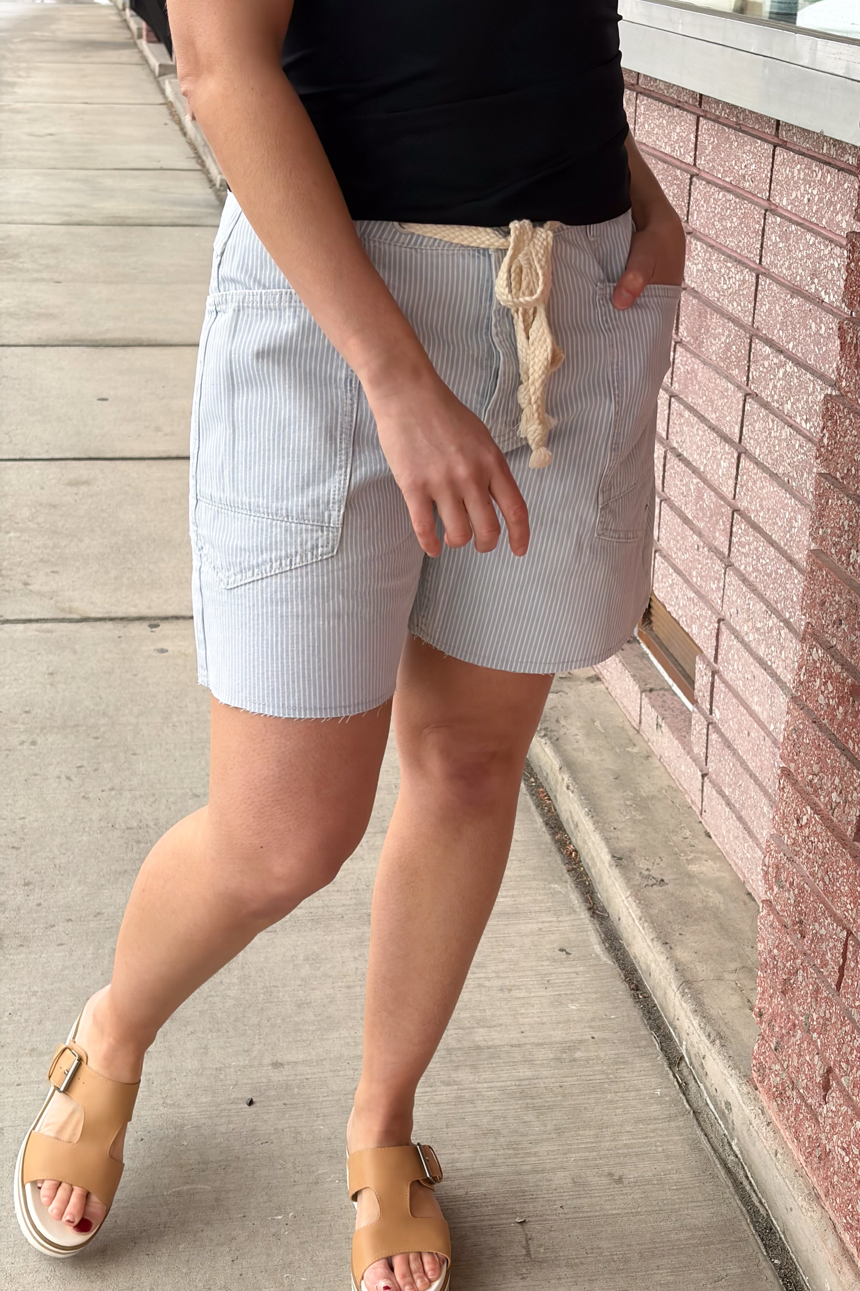 Corded Vintage Stripe Denim Shorts Denim Stripe / Small Denim Stripe Small Bermuda Shorts Aaron & Amber- Tilden Co.