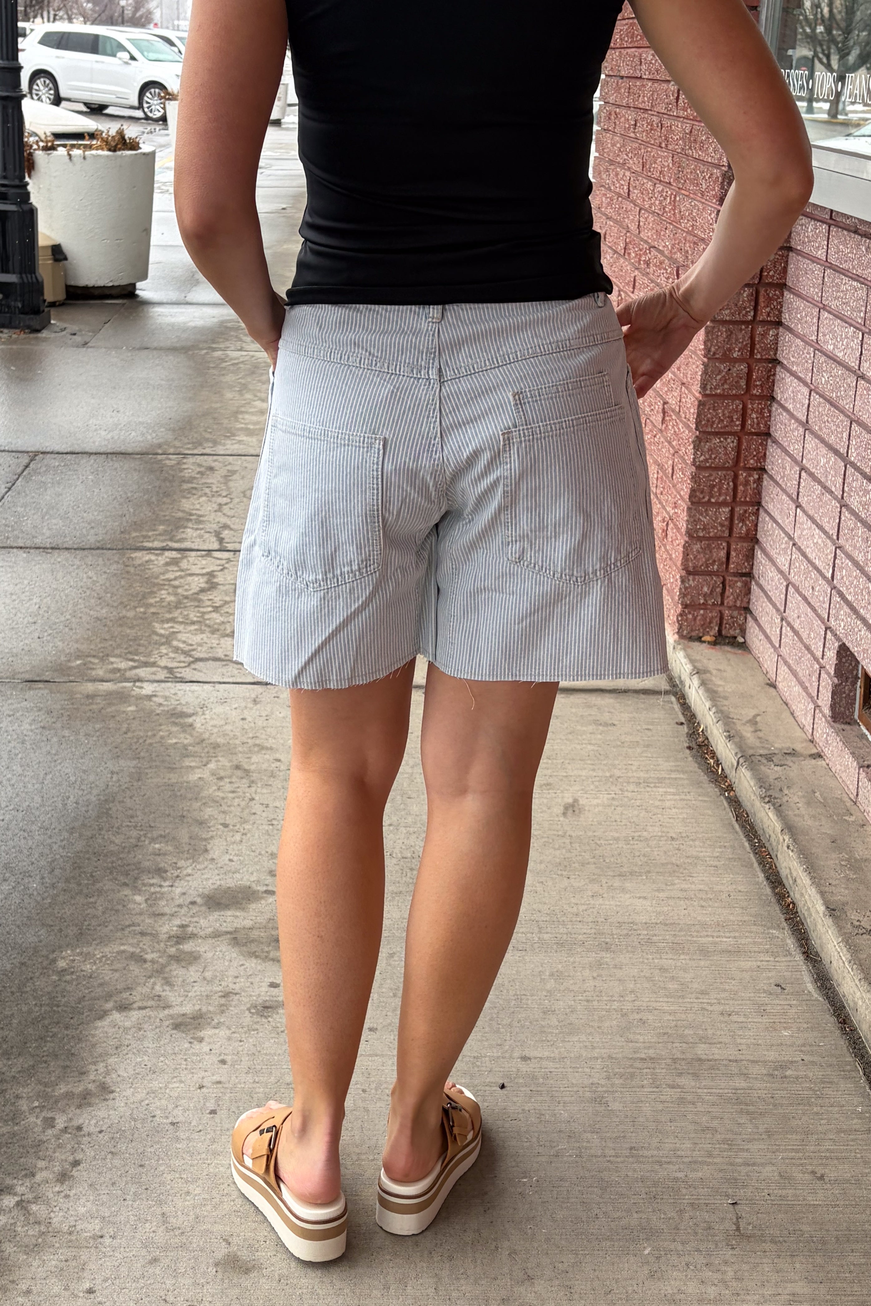 Corded Vintage Stripe Denim Shorts Bermuda Shorts Aaron & Amber- Tilden Co.