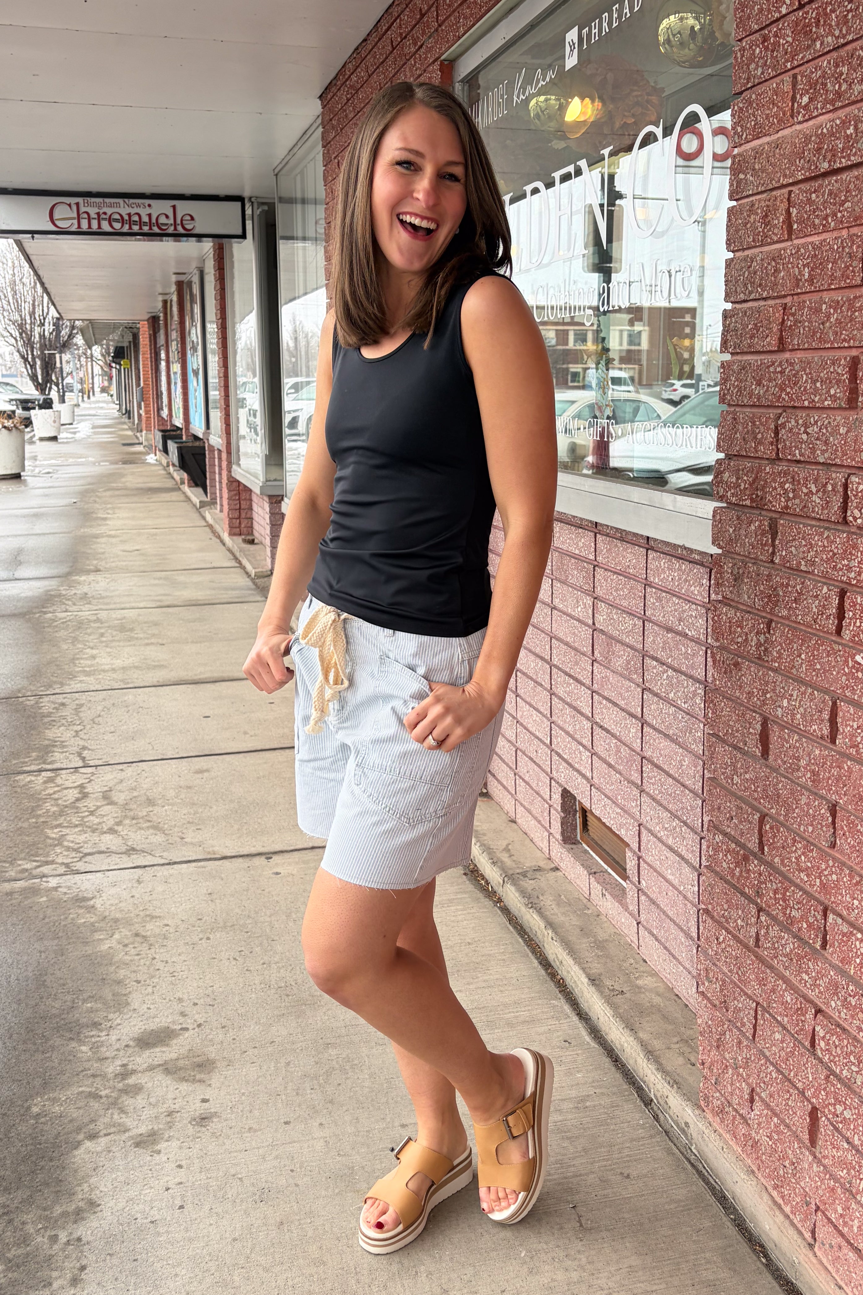Corded Vintage Stripe Denim Shorts Bermuda Shorts Aaron & Amber- Tilden Co.