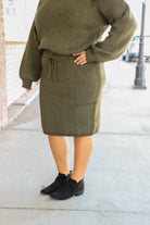 Sweater Skirt in Satin Moss    knee length skirt Mikarose- Tilden Co.