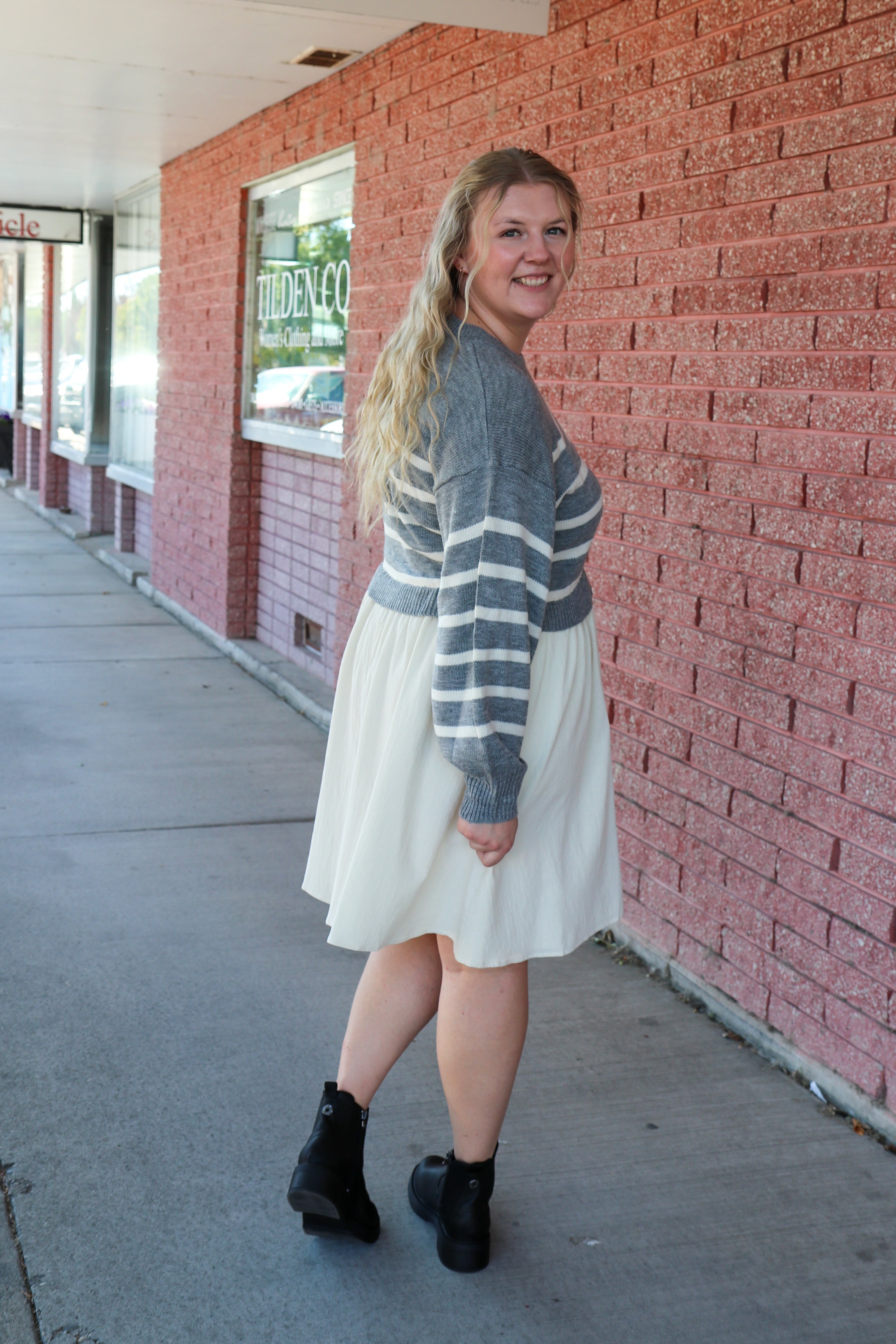 The Cameron Dress in Light Gray Shirts & Tops Mikarose- Tilden Co.