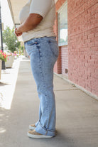 Mid Rise Comfort Stretch Boot Cut Light Acid Washed Jean    Bermuda Shorts Sneak Peek- Tilden Co.