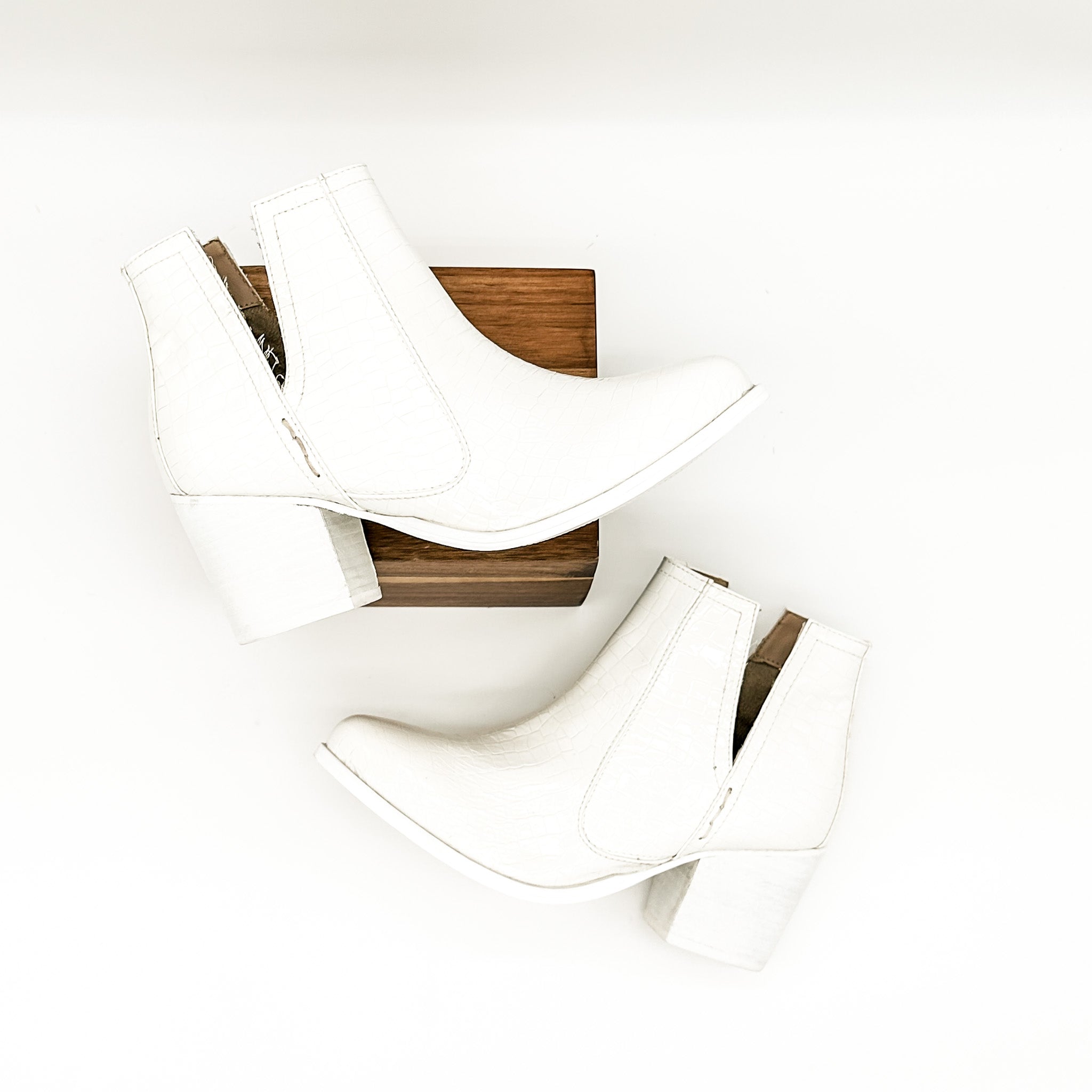 Tarim Booties in White Croc 110 Fashion Boots Naughty Monkey- Tilden Co.