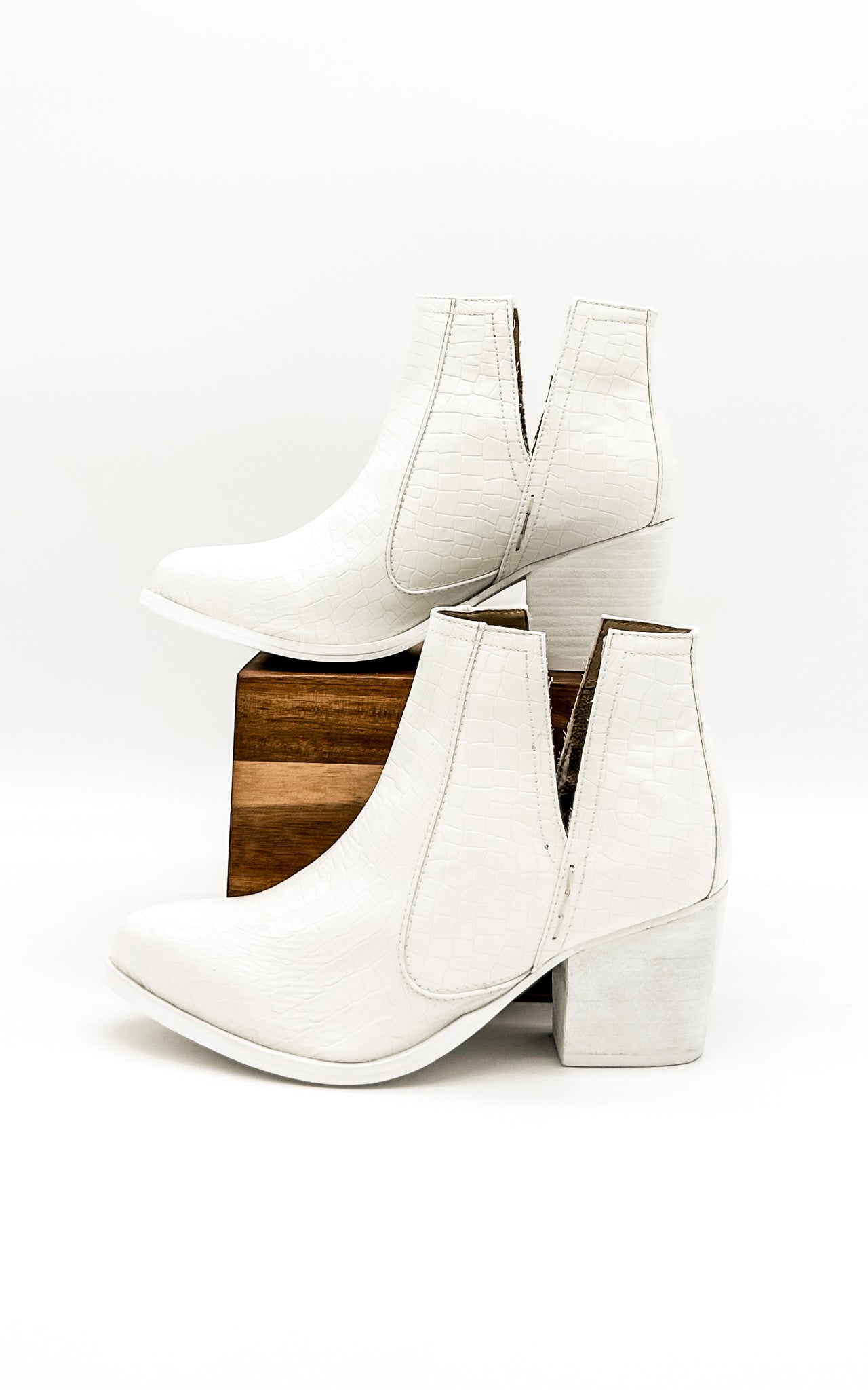 Tarim Booties in White Croc 110 Fashion Boots Naughty Monkey- Tilden Co.