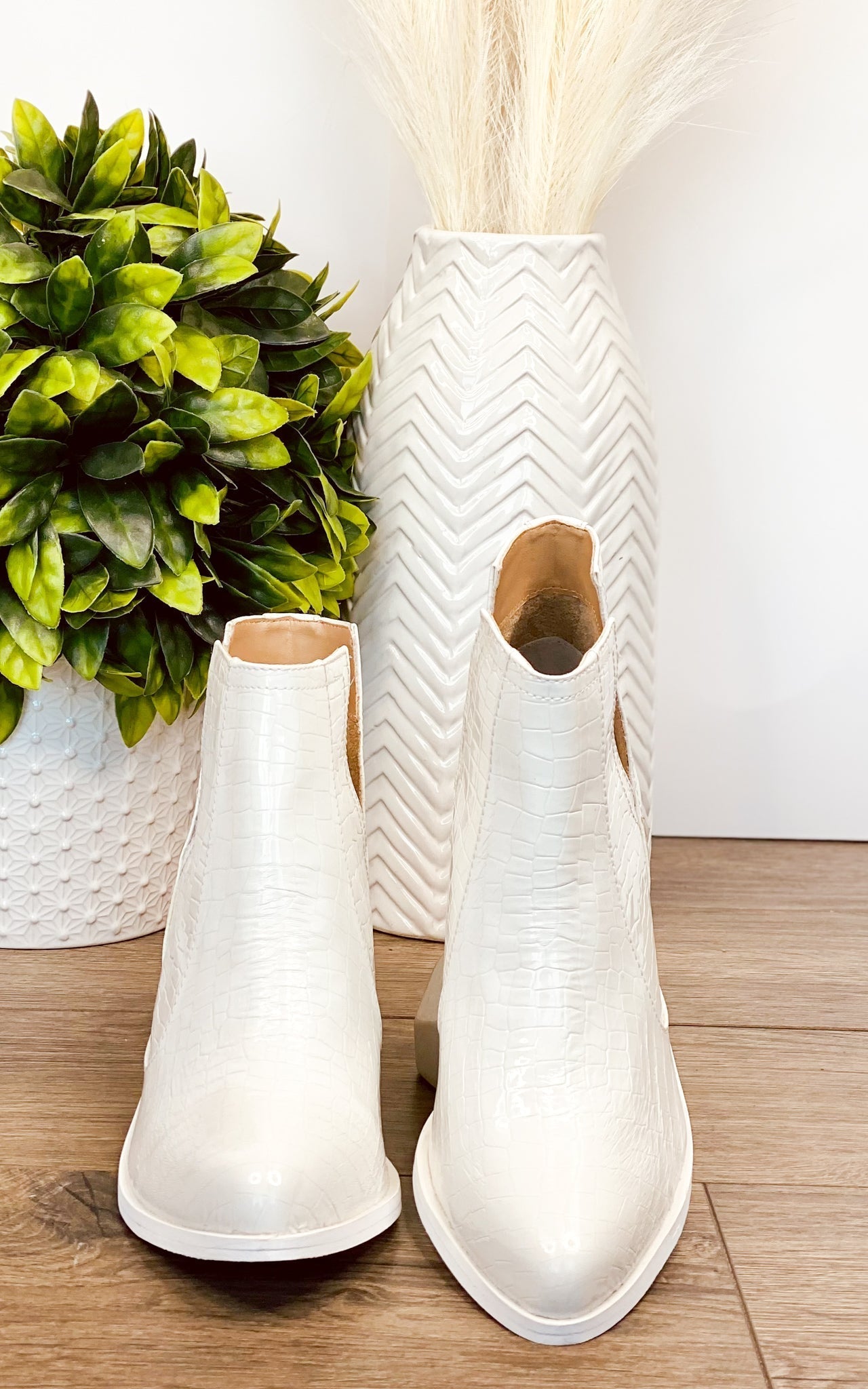 Tarim Booties in White Croc 110 Fashion Boots Naughty Monkey- Tilden Co.