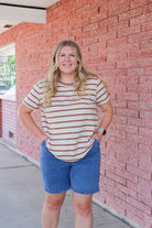 Taupe & Ivory Striped T-Shirt Short Sleeve Top Tea n Rose- Tilden Co.