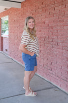 Taupe & Ivory Striped T-Shirt Short Sleeve Top Tea n Rose- Tilden Co.