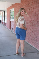 Taupe & Ivory Striped T-Shirt Short Sleeve Top Tea n Rose- Tilden Co.