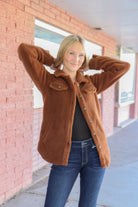 Teddy Sherpa Jacket in Espresso    Shacket Mikarose- Tilden Co.