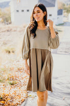 Dawn Dress in Dusty Olive    Knee Length Dress Mikarose- Tilden Co.