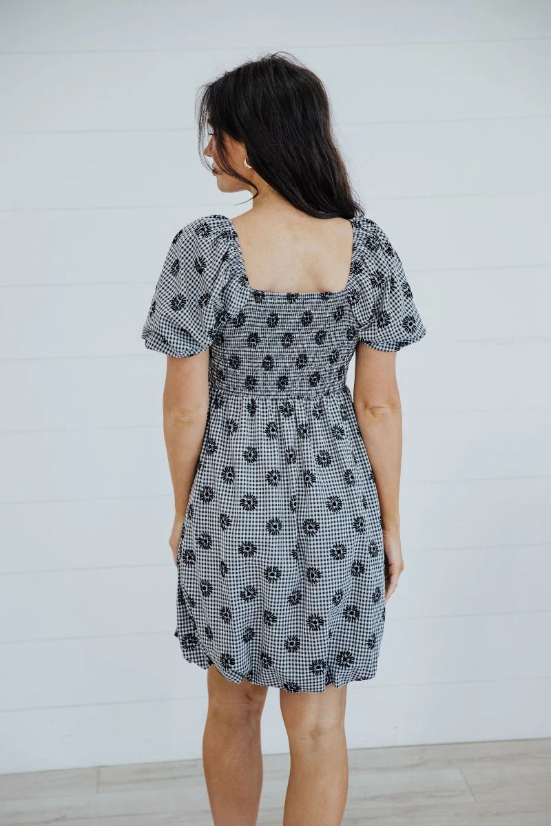 The Manhatten in Sunflower Gingham    Knee Length Dress Mikarose- Tilden Co.