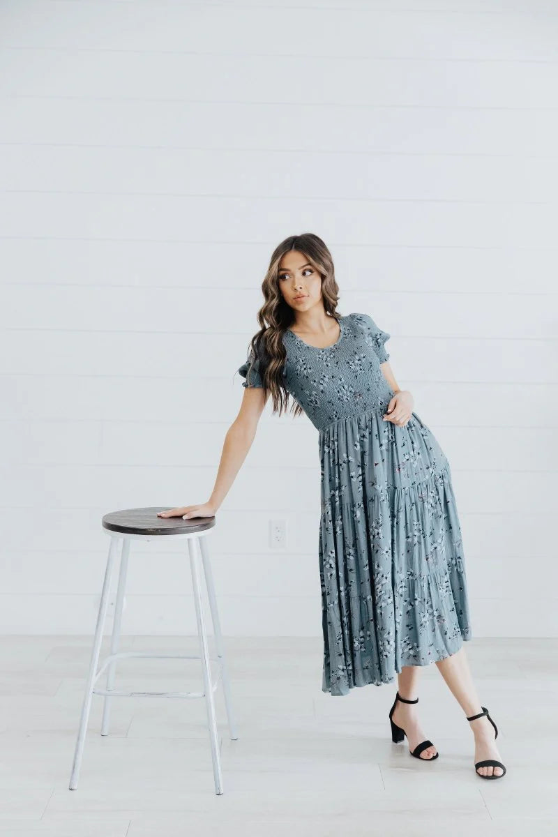 The McCall Dress in Lagoon Serenity    Midi Dress Mikarose- Tilden Co.