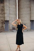 The Royce Dress in Black    Midi Dress Mikarose- Tilden Co.