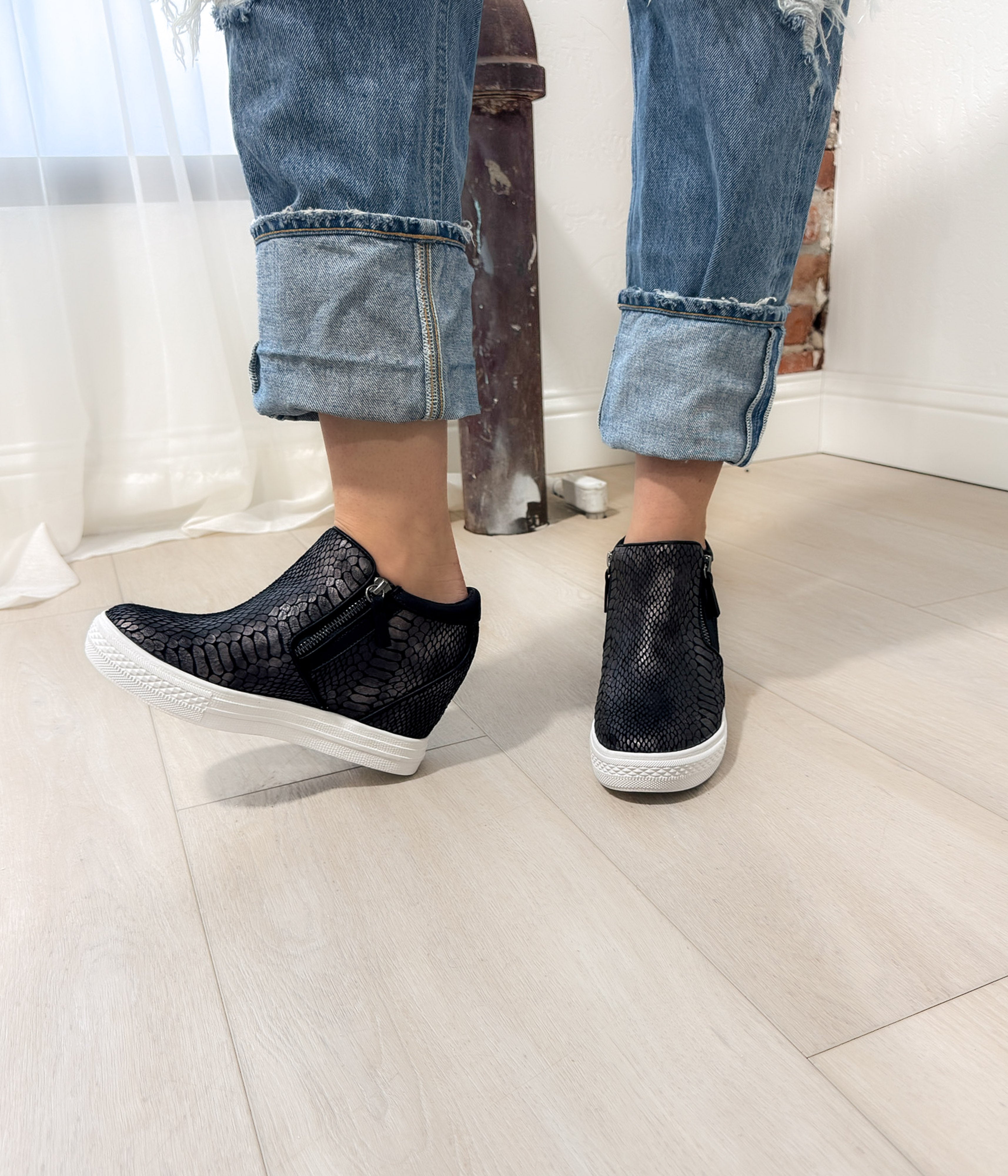 Timmibelle Wedge Sneaker in Black 120 Sneakers Naughty Monkey- Tilden Co.