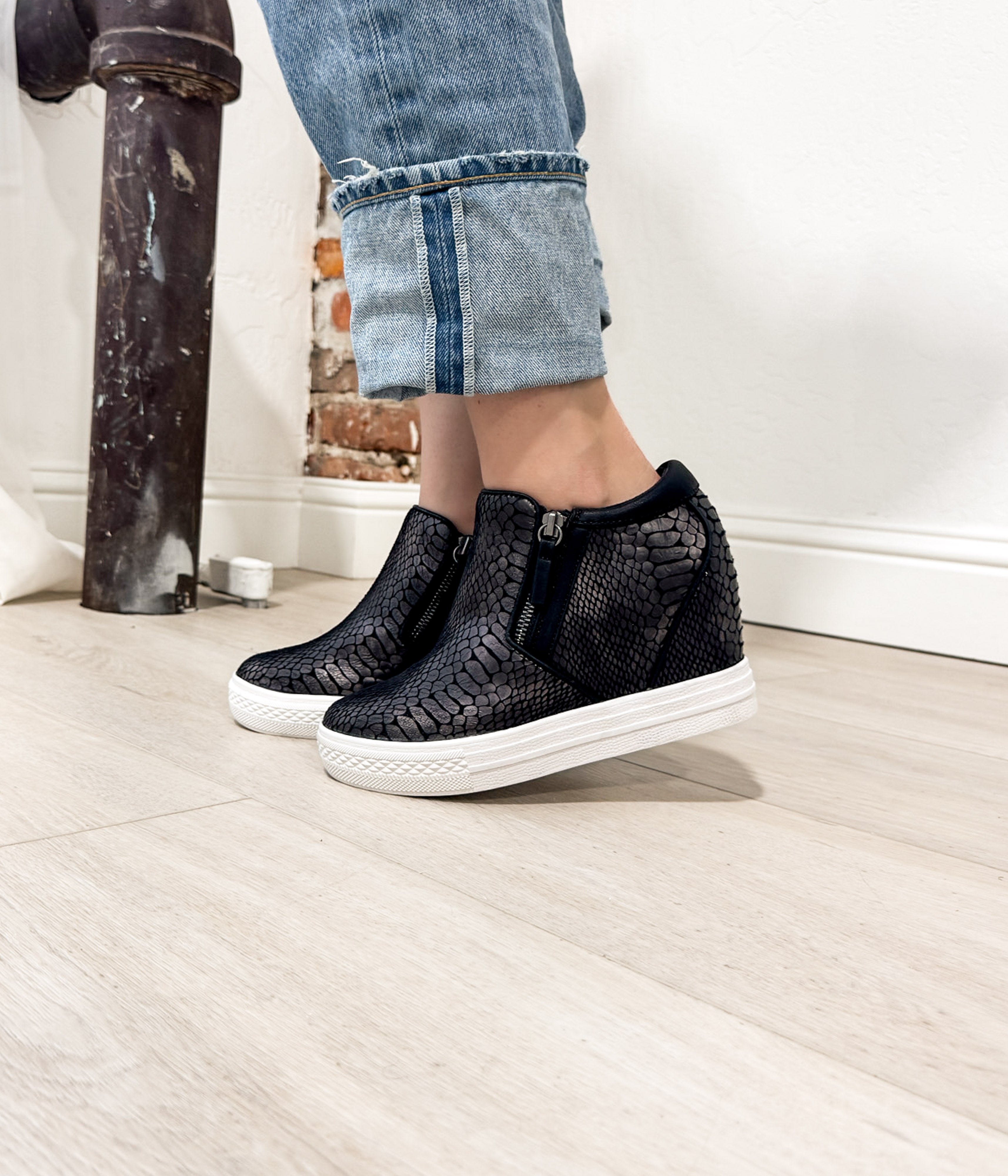Timmibelle Wedge Sneaker in Black 120 Sneakers Naughty Monkey- Tilden Co.