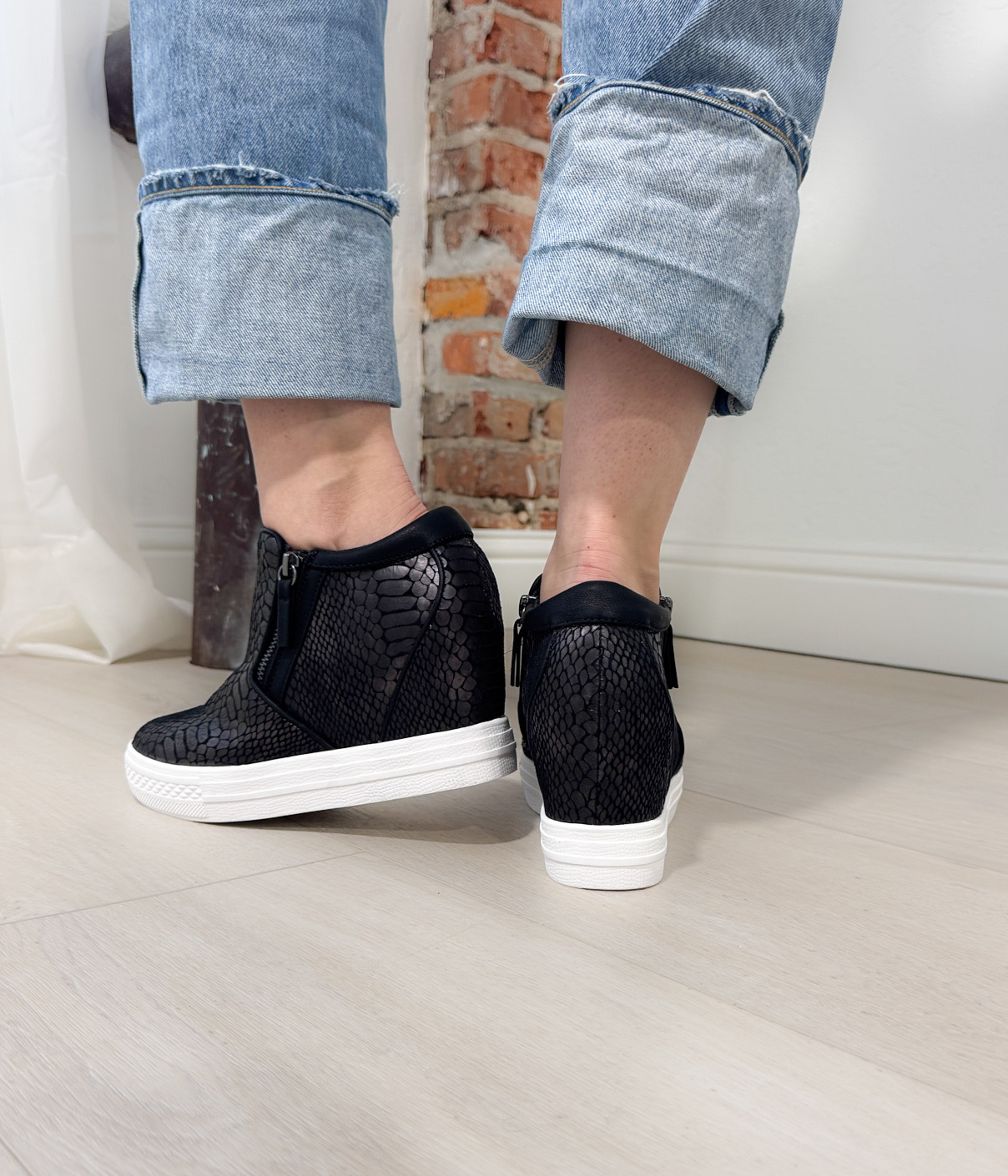 Timmibelle Wedge Sneaker in Black 120 Sneakers Naughty Monkey- Tilden Co.