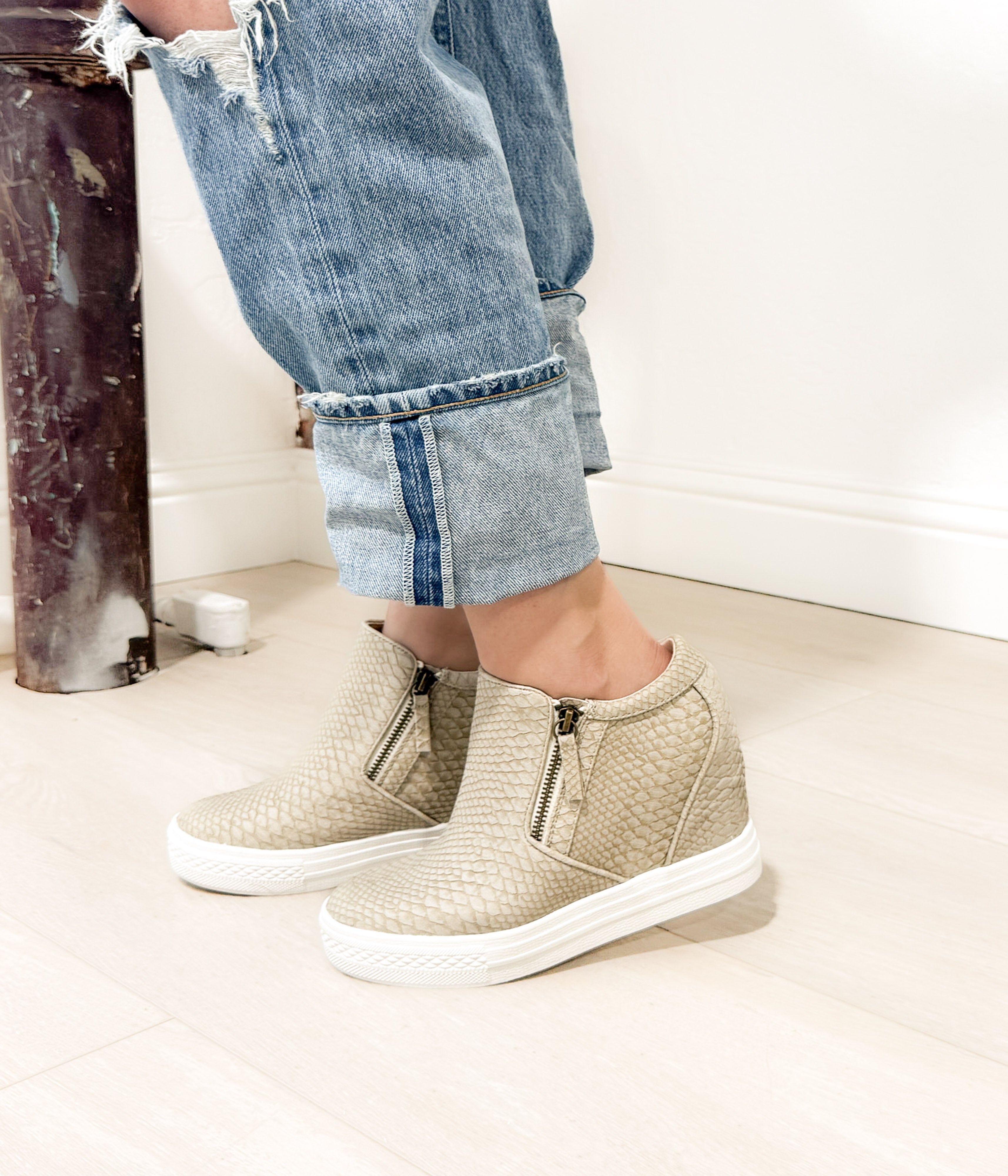 Timmibelle Wedge Sneaker in Cream 120 Sneakers Naughty Monkey- Tilden Co.