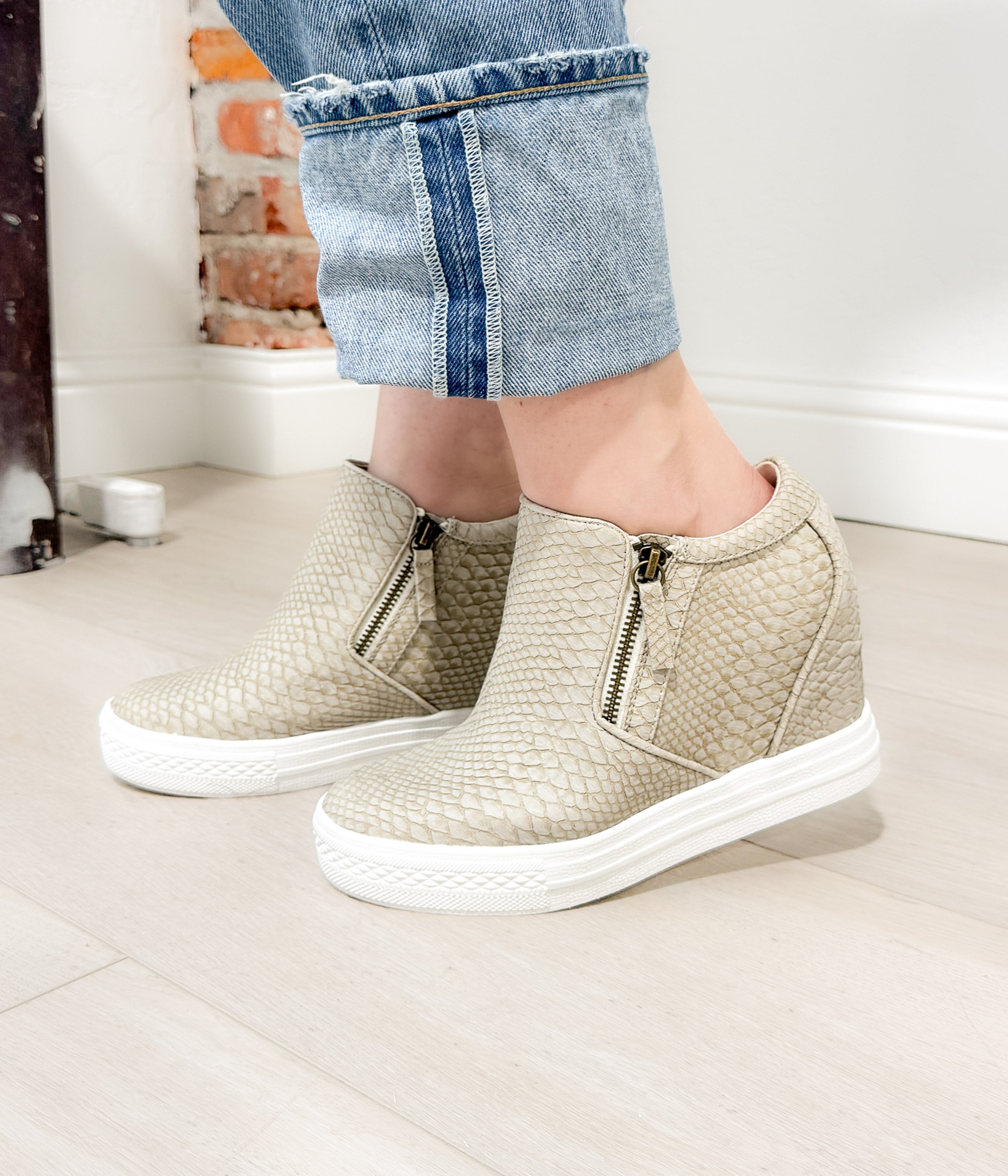 Timmibelle Wedge Sneaker in Cream 120 Sneakers Naughty Monkey- Tilden Co.