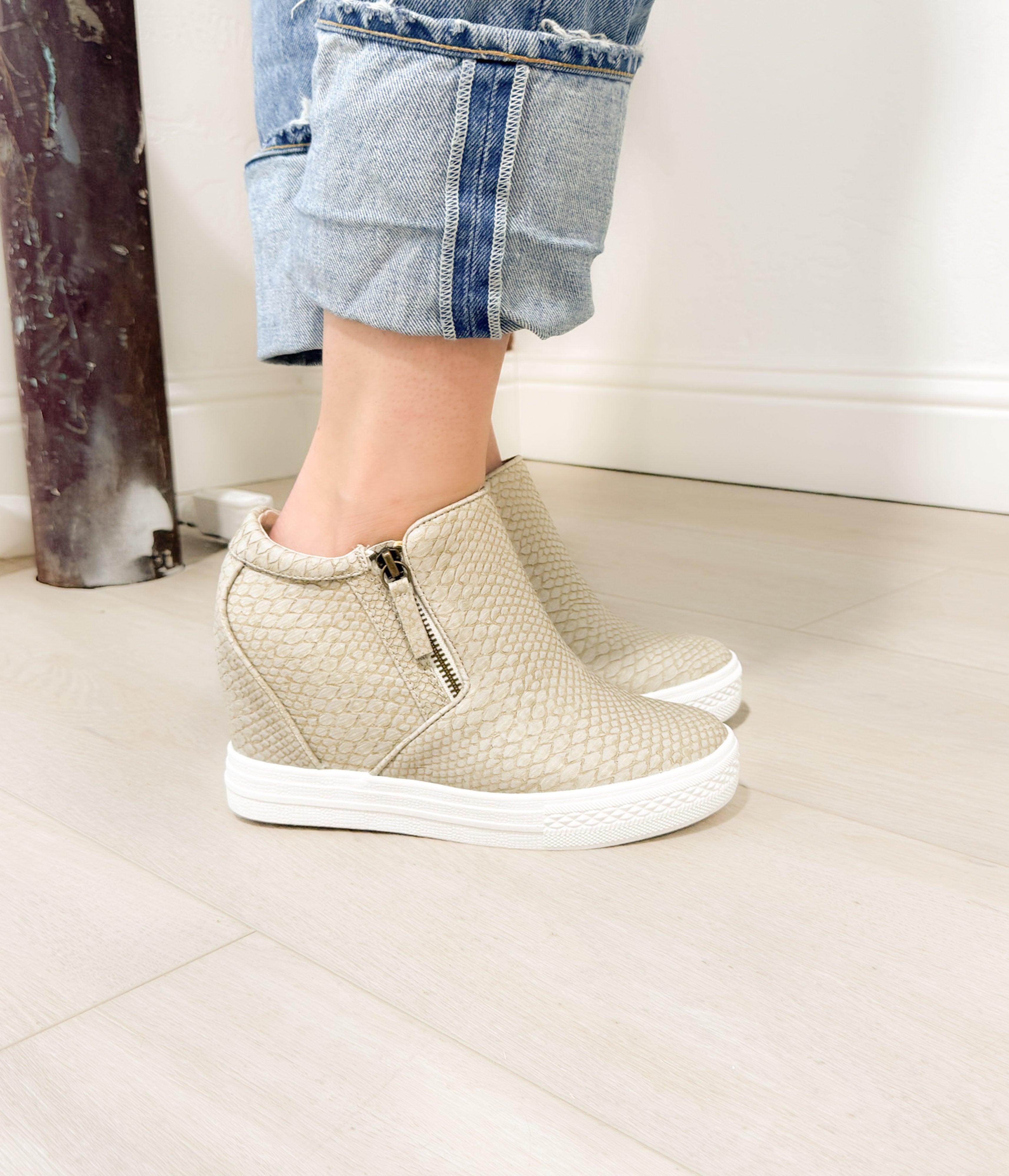 Timmibelle Wedge Sneaker in Cream 120 Sneakers Naughty Monkey- Tilden Co.