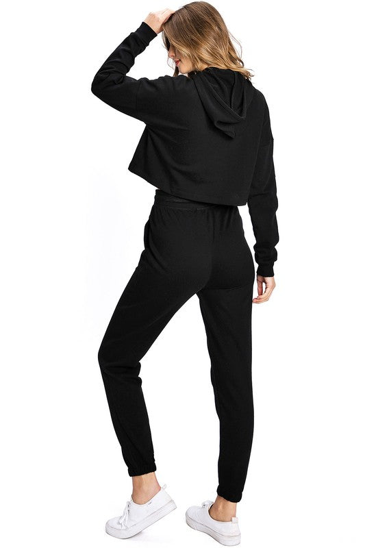 Fit Hoodie Jogger Set in Black    joggers Lana Roux- Tilden Co.