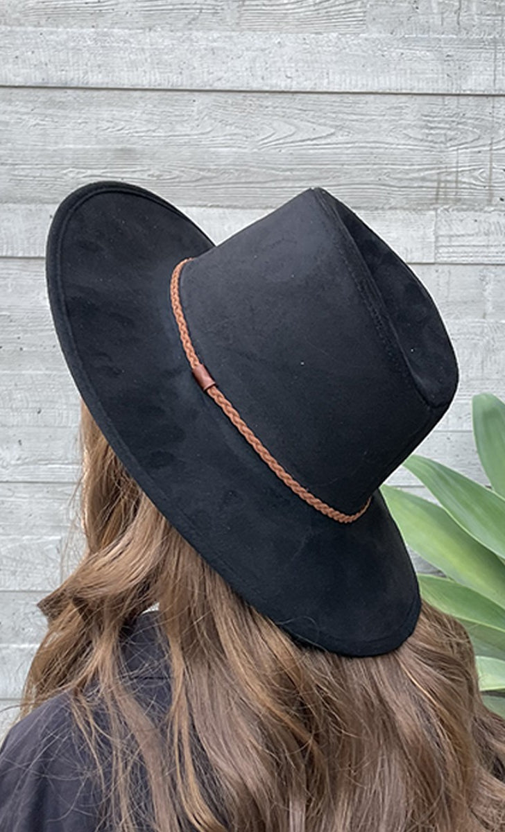 Vegan Suede Panama Hat Black Black  Hats Love and Thyme- Tilden Co.