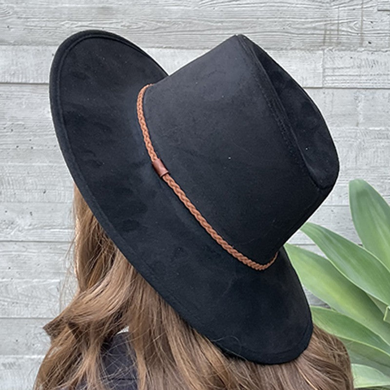 Vegan Suede Panama Hat Black Black  Hats Love and Thyme- Tilden Co.