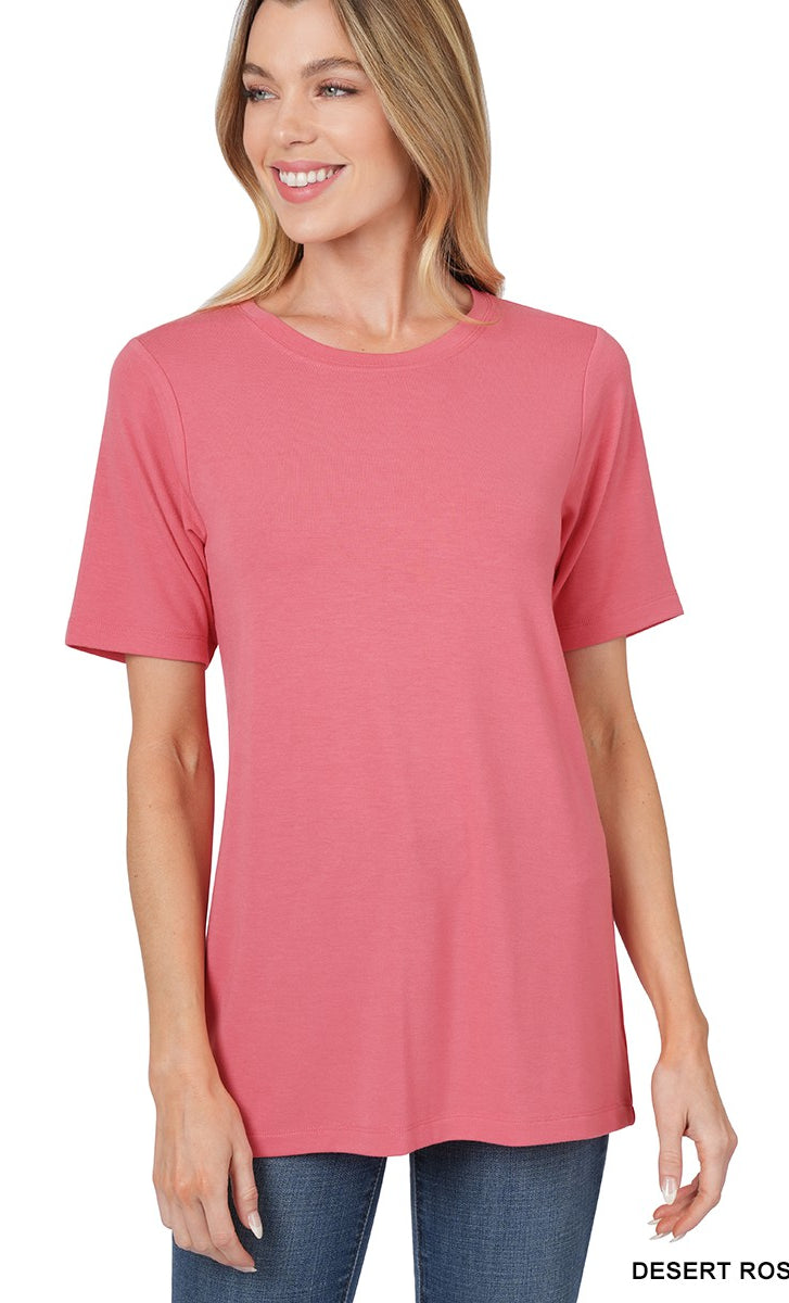Basic Short Sleeve Round Neck T-Shirt - Desert Rose    Shirts & Tops Zenana- Tilden Co.