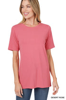 Basic Short Sleeve Round Neck T-Shirt - Desert Rose    Shirts & Tops Zenana- Tilden Co.