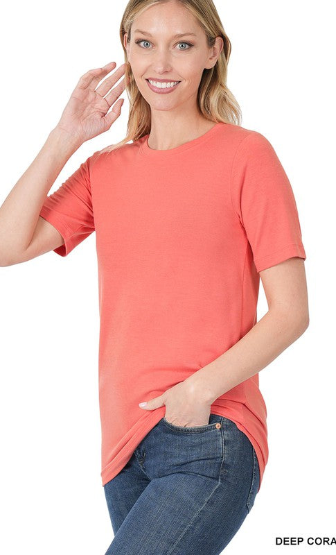 Basic Short Sleeve Round Neck T-Shirt - Deep Coral    Shirts & Tops Zenana- Tilden Co.