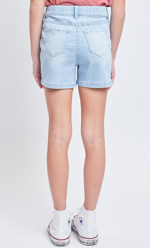 Girls High Rise Denim Shorts With Porkchop Pockets    Girls Shorts YMI Jeanswear- Tilden Co.