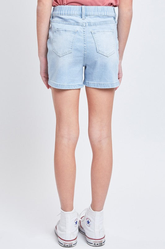 Girls High Rise Denim Shorts With Porkchop Pockets    Girls Shorts YMI Jeanswear- Tilden Co.