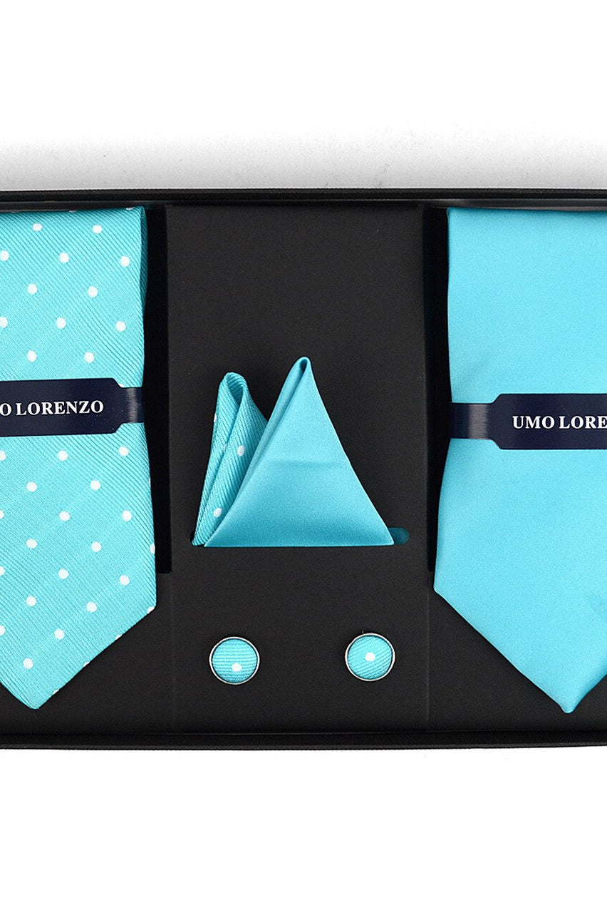 2 Tie + Hanky Box Set with Cuff Links - Blue    tie selini- Tilden Co.