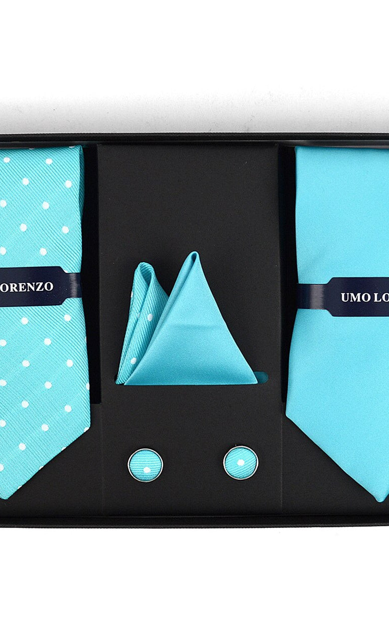 2 Tie + Hanky Box Set with Cuff Links - Blue    tie selini- Tilden Co.