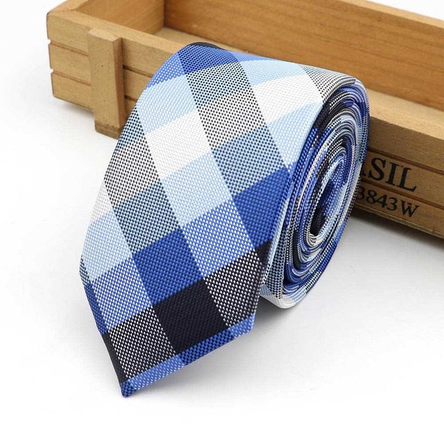 Jacquard Blue and White Plaid Skinny Tie    tie Tilden Co. LLC- Tilden Co.