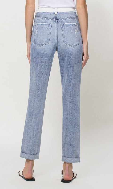 Mom Jeans with Rolled Cuff Split Two Tone Jean- Final Sale    Pants Vervet- Tilden Co.