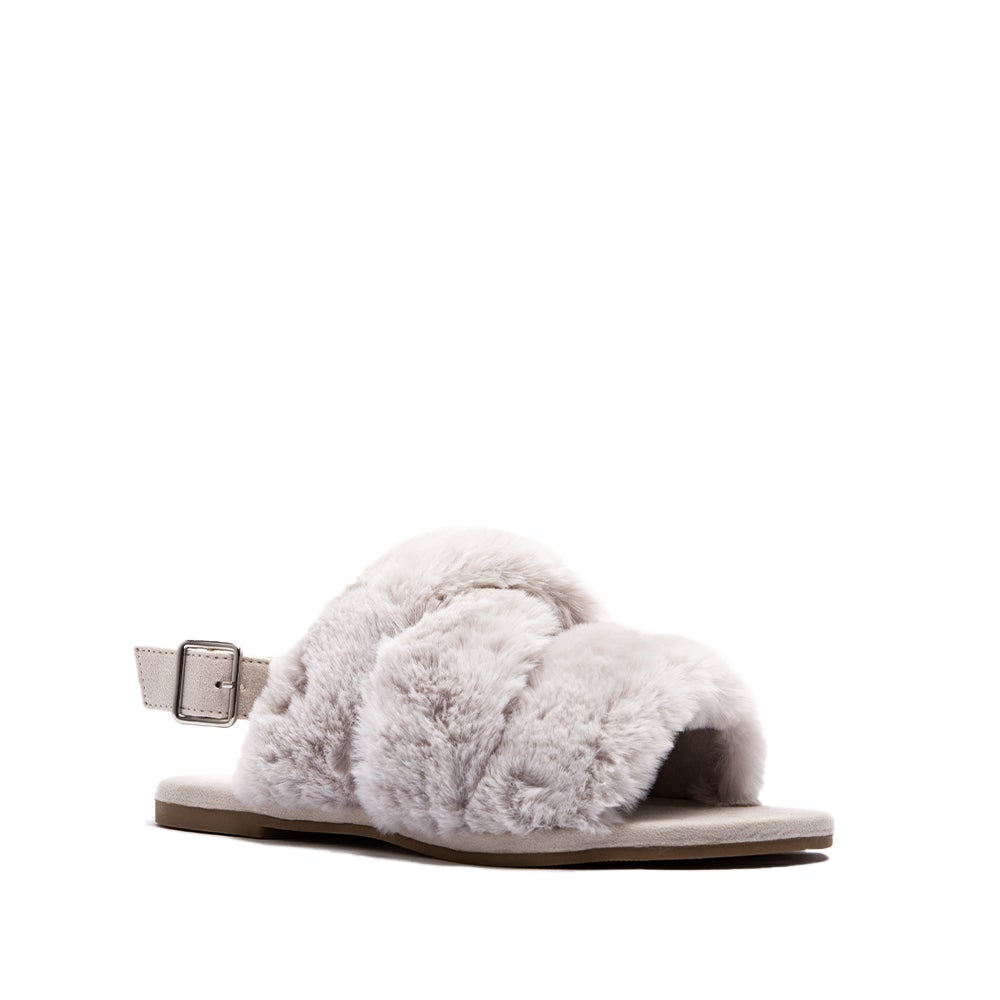 Archer Light Grey Faux Fur Sandals - Final Sale     Qupid Shoes- Tilden Co.