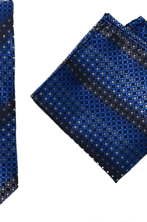 Blue Geometric Necktie + Hanky Set    tie selini- Tilden Co.