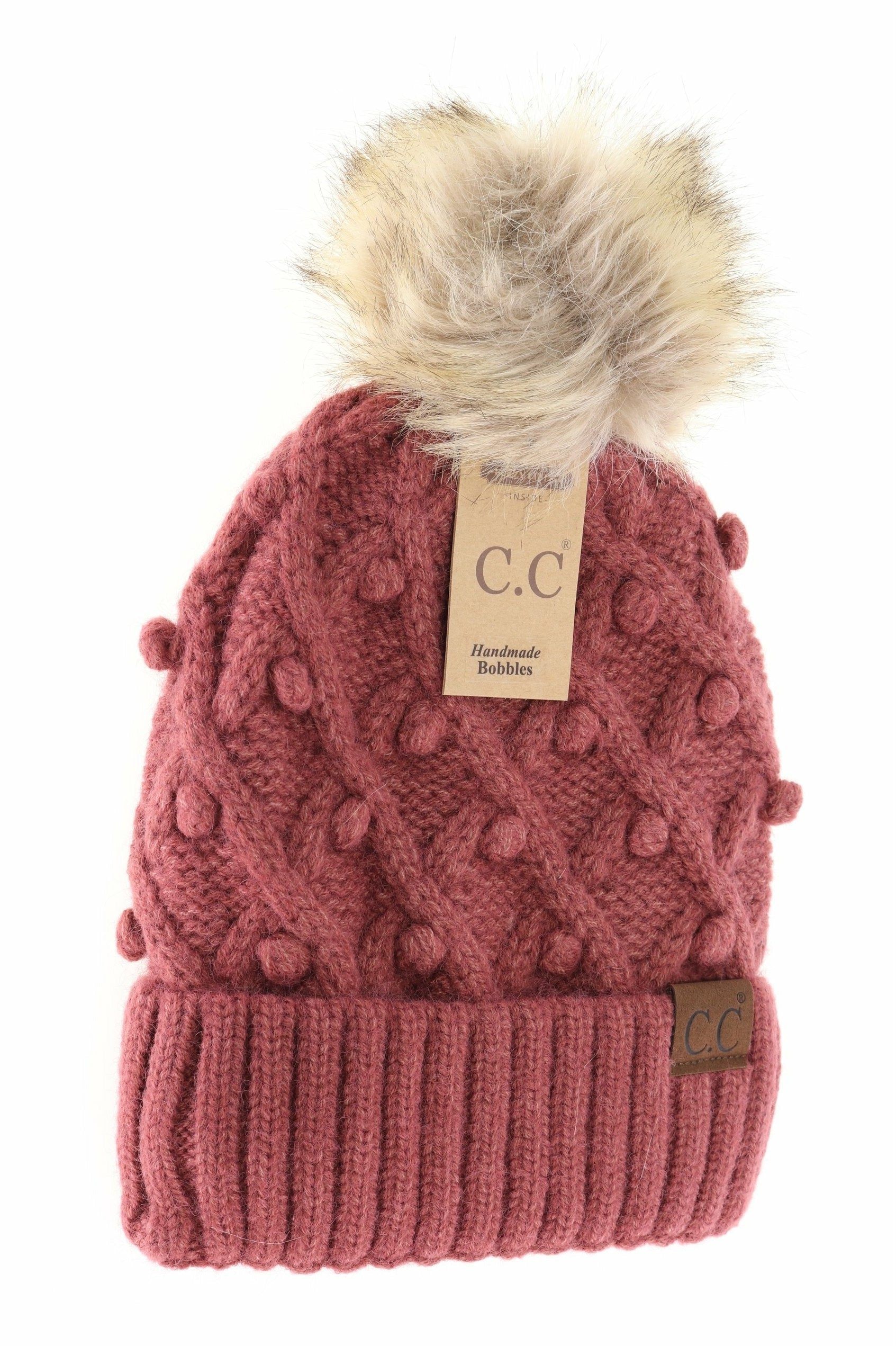 Bobble Knit Fur Pom Beanie Coco Berry Coco Berry  beanie CC Brand Beanies- Tilden Co.