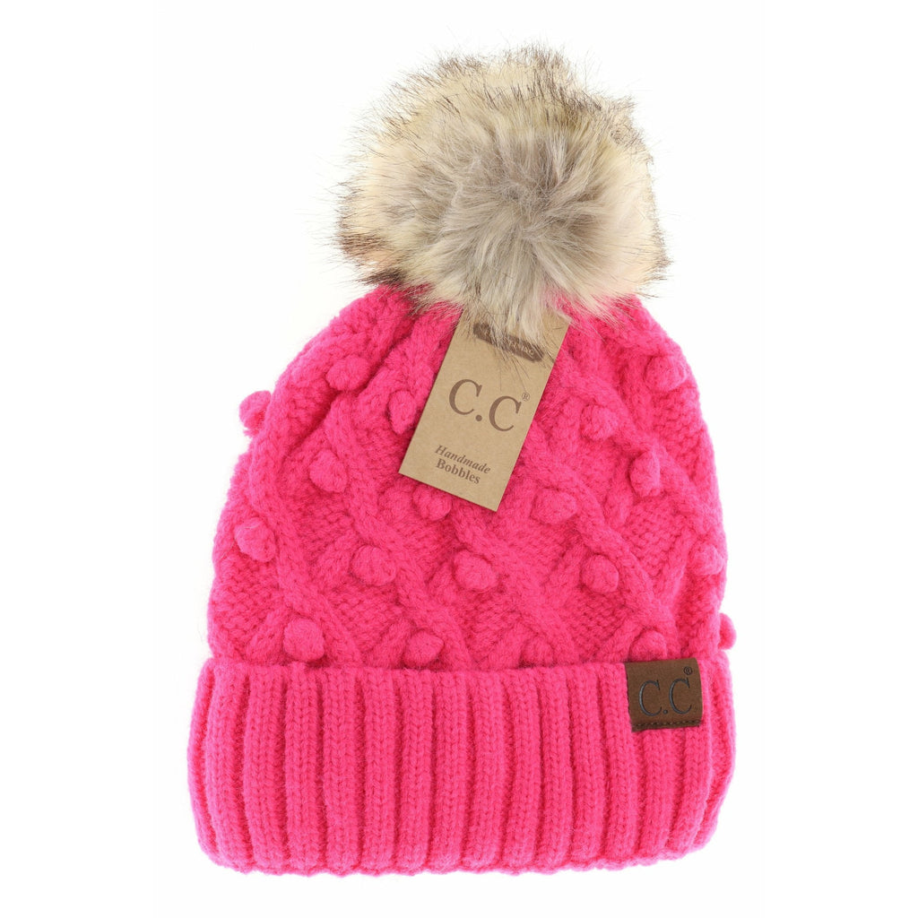 Bobble Knit Fur Pom Beanie    beanie CC Brand Beanies- Tilden Co.
