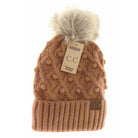Bobble Knit Fur Pom Beanie Ginger Brown Ginger Brown  beanie CC Brand Beanies- Tilden Co.