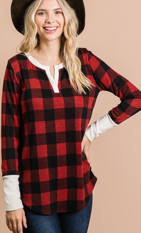 Buffalo Check Long Sleeve Shirt in Red and Black    Shirts & Tops 7th Ray- Tilden Co.